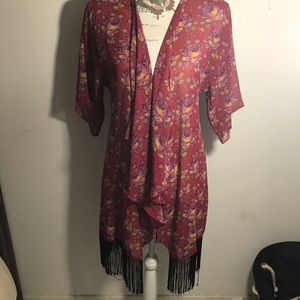 LULAROE Monroe boho kimono black fringe new!